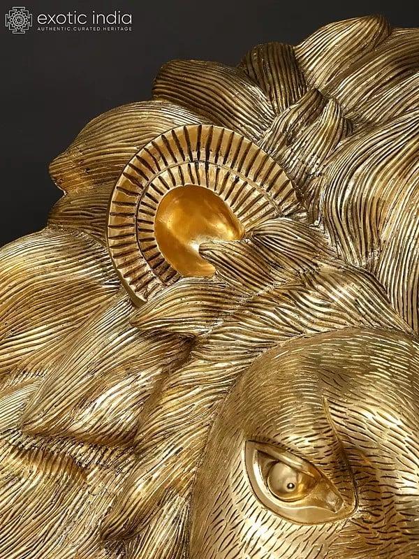 Exotic India 36" Large Brass Lion Face Wall Hanging | Home Decor 