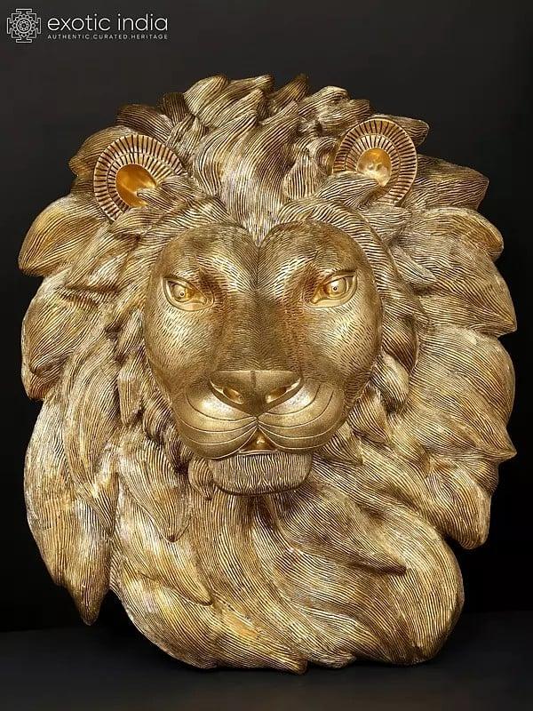 exotic india 36" Large Brass Lion Face Wall Hanging | Home Decor 