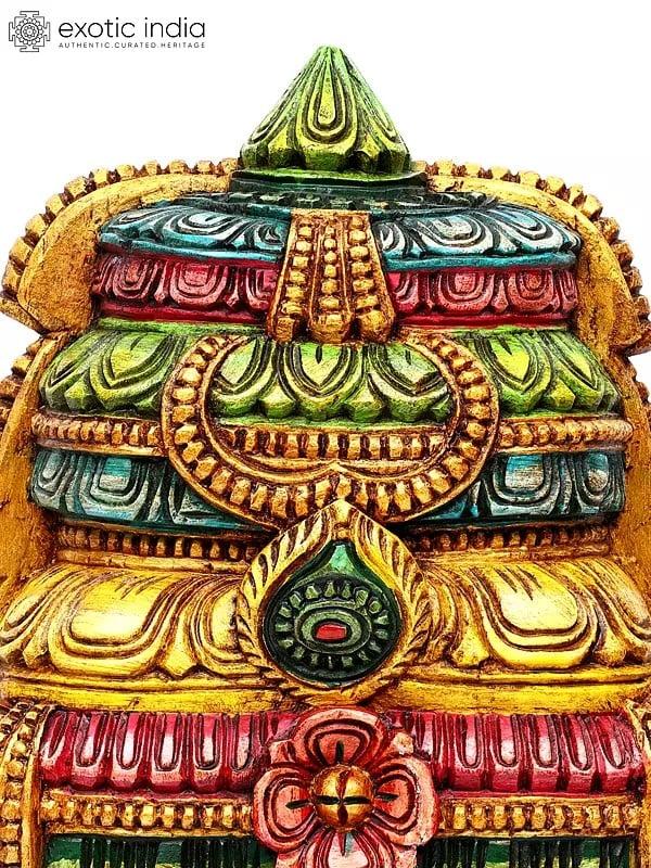 Exotic India 36" Large Colorful Lord Hanuman Head | Wall Hanging | Wood Carving 