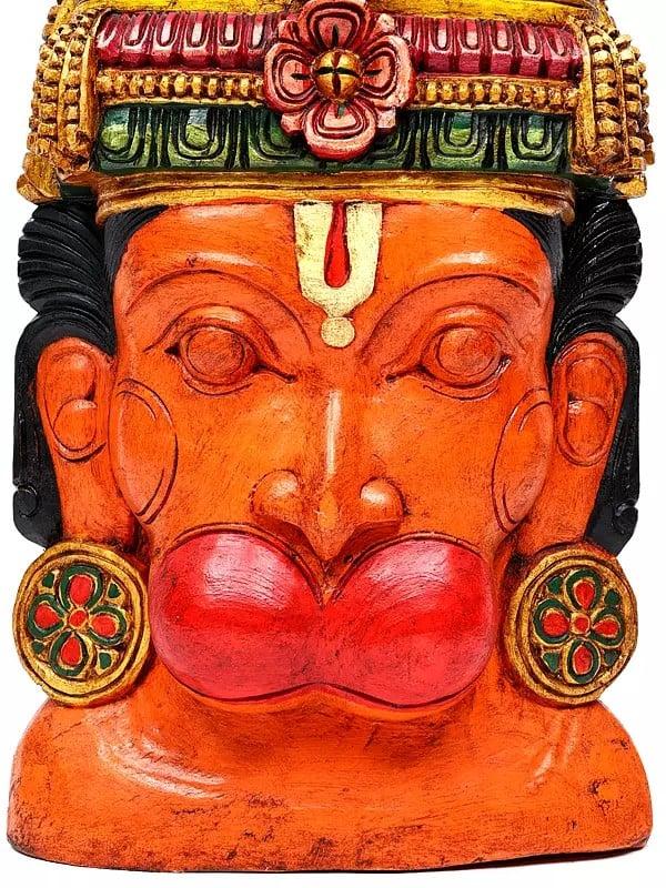 Exotic India 36" Large Colorful Lord Hanuman Head | Wall Hanging | Wood Carving 