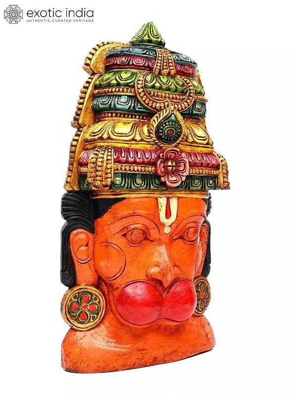 Exotic India 36" Large Colorful Lord Hanuman Head | Wall Hanging | Wood Carving 