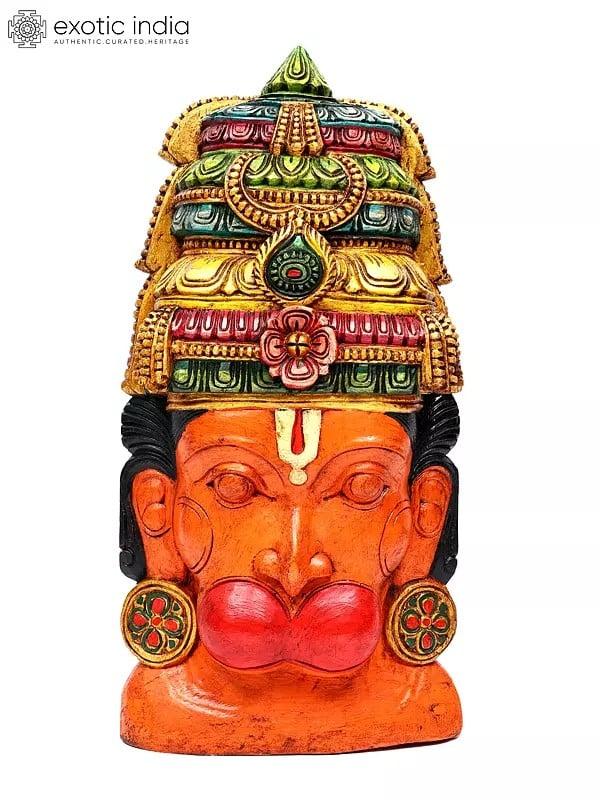 exotic india 36" Large Colorful Lord Hanuman Head | Wall Hanging | Wood Carving 
