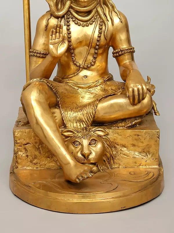 Exotic India 36" Large Sitting Lord Shiva In Blessing Gesture | Brass Statue 