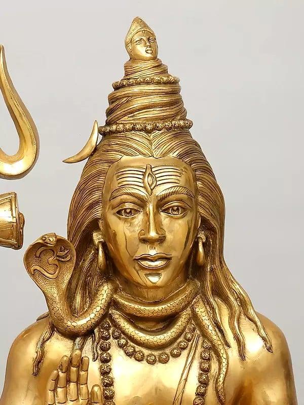 Exotic India 36" Large Sitting Lord Shiva In Blessing Gesture | Brass Statue 