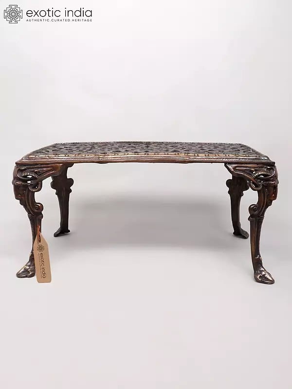 Exotic India 36" Large Size Designer Brass Table | Home And Living 