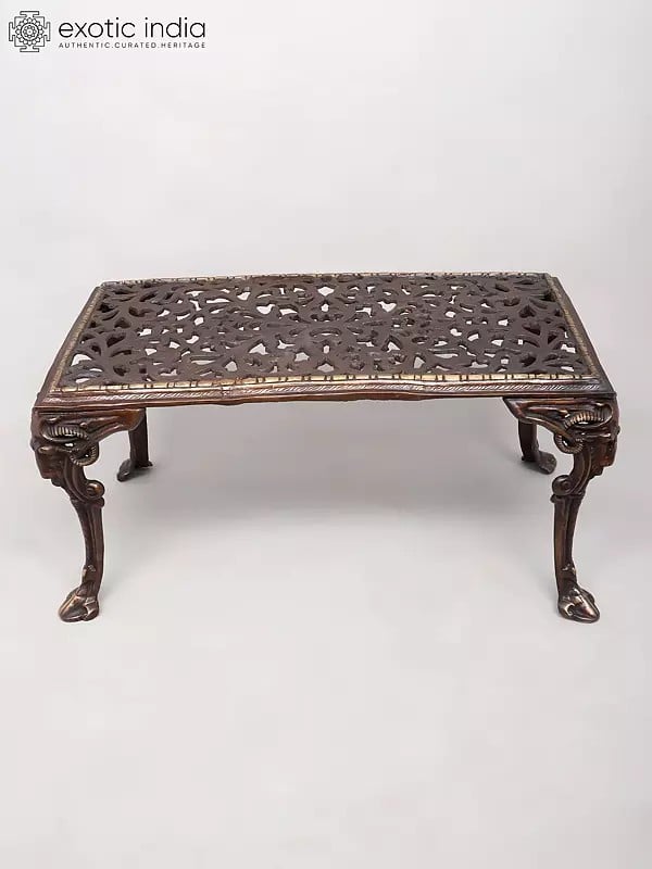 Exotic India 36" Large Size Designer Brass Table | Home And Living 