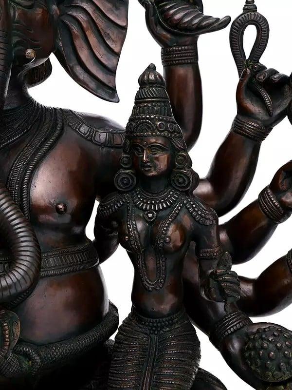 Exotic India 36" Large Size Ten Armed Mahaganapati | Brass Statue 