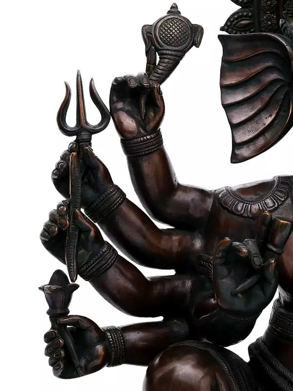 Exotic India 36" Large Size Ten Armed Mahaganapati | Brass Statue 