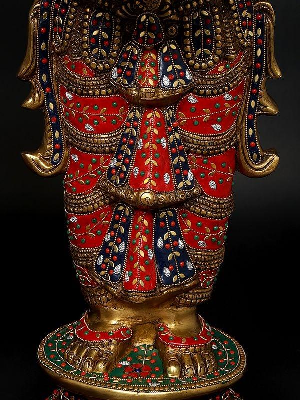 Exotic India 36" Large Standing Deep Lakshmi Pair | Brass Statues With Inlay Work 