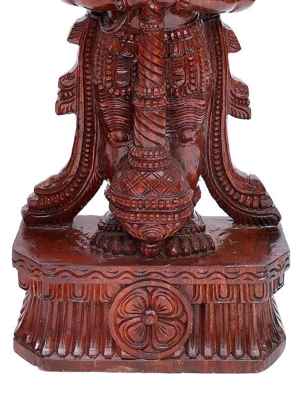 Exotic India 36" Large Standing Lord Hanuman In Namaskar Gesture | Wood Carving 