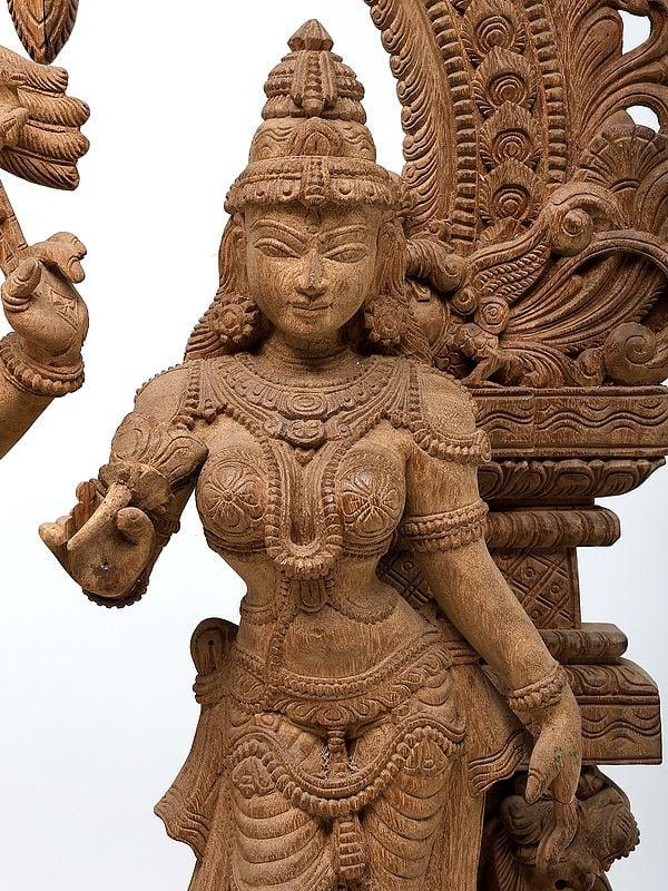 Exotic India 36" Large Standing Shiva Parvati On Kirtimukha Throne | Wood Carving | Antique Design 