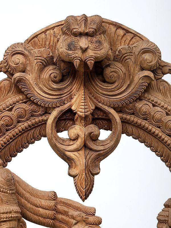 Exotic India 36" Large Standing Shiva Parvati On Kirtimukha Throne | Wood Carving | Antique Design 