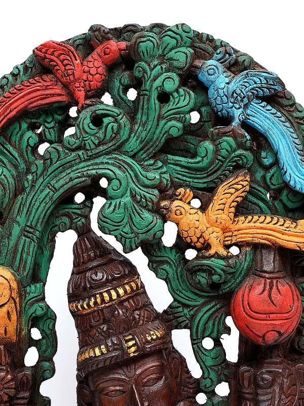 Exotic India 36" Large Venugopal Krishna | Wood Carved Statue Plus Wall Hanging 