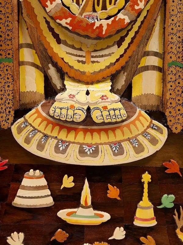 Exotic India 36" Superfine Tirupati Balaji (Venkateshvara) | Colorful 3D Wall Panel In Rosewood With Inlay Work 