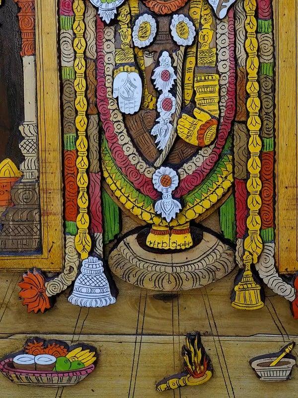 Exotic India 36" Tirupati Balaji (Venkateshvara) With Kirtimukha Prabhavali | 3D Wall Panel In Rosewood With Inlay Work 