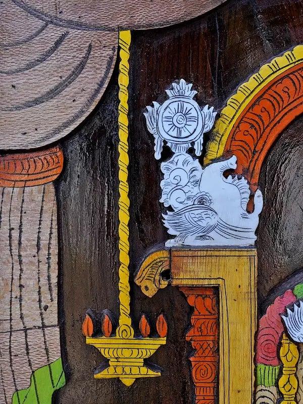 Exotic India 36" Tirupati Balaji (Venkateshvara) With Kirtimukha Prabhavali | 3D Wall Panel In Rosewood With Inlay Work 