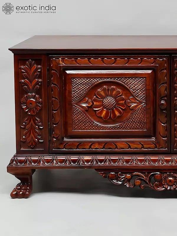 Exotic India 36" Wood Carved Sideboard Cabinet | Home And Living 
