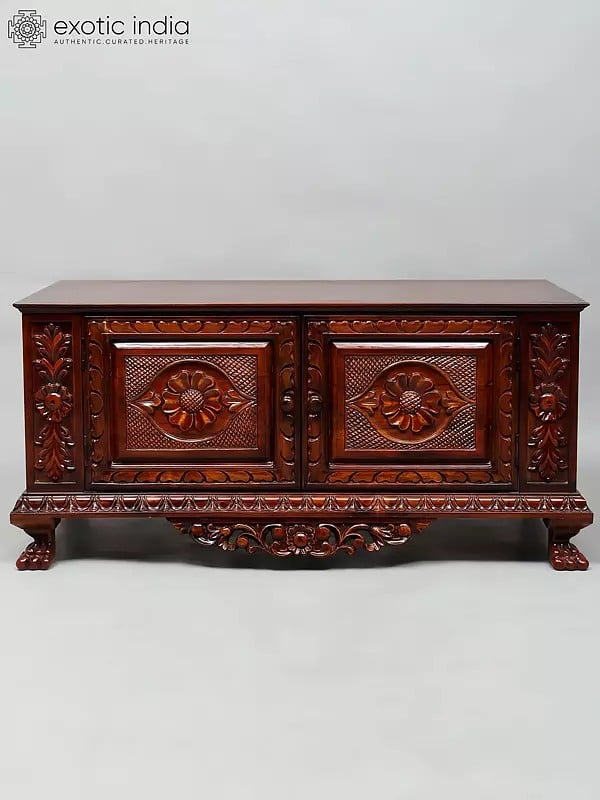 exotic india 36" Wood Carved Sideboard Cabinet | Home and Living 