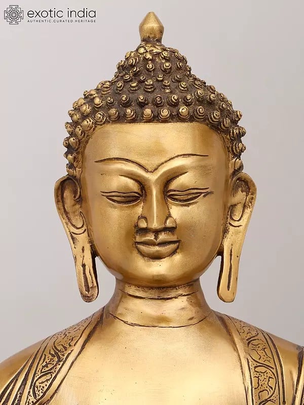 Exotic India 37" Large Standing Lord Buddha In Abhaya And Varada Mudra | Brass Statue 