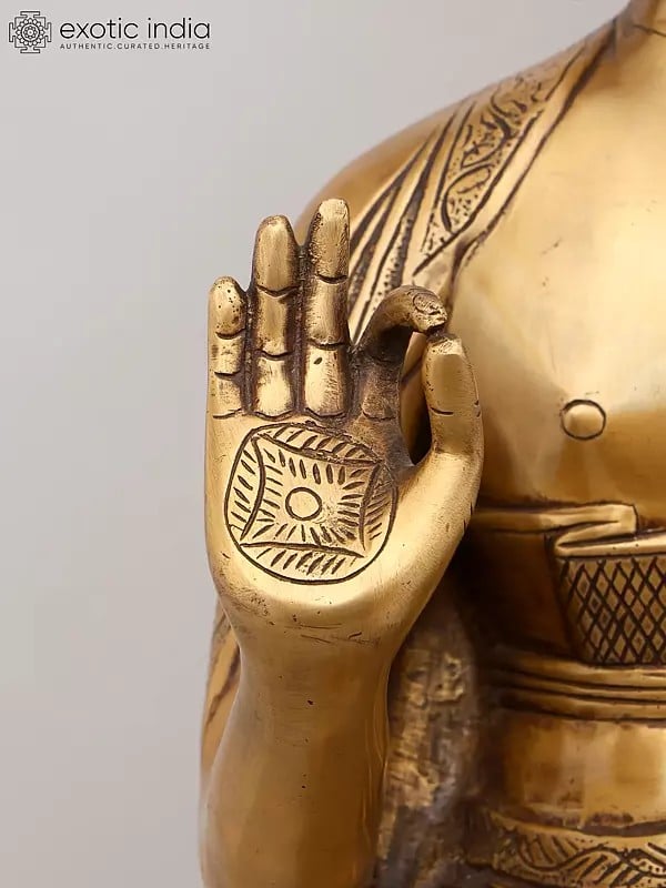 Exotic India 37" Large Standing Lord Buddha In Abhaya And Varada Mudra | Brass Statue 