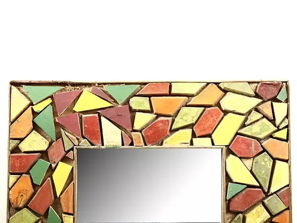 Exotic India 37" Vintage Colorful Wooden Cut Piece Design Framed Mirror 