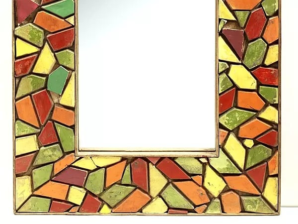Exotic India 37" Vintage Colorful Wooden Cut Piece Design Framed Mirror 