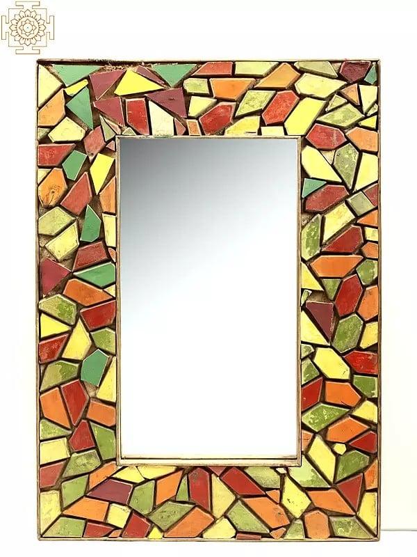 exotic india 37" Vintage Colorful Wooden Cut Piece Design Framed Mirror
