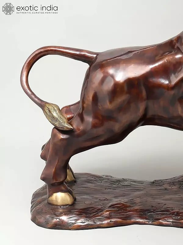 Exotic India 38" Attacking Angry Bull | Home Decor | Brass Statue 