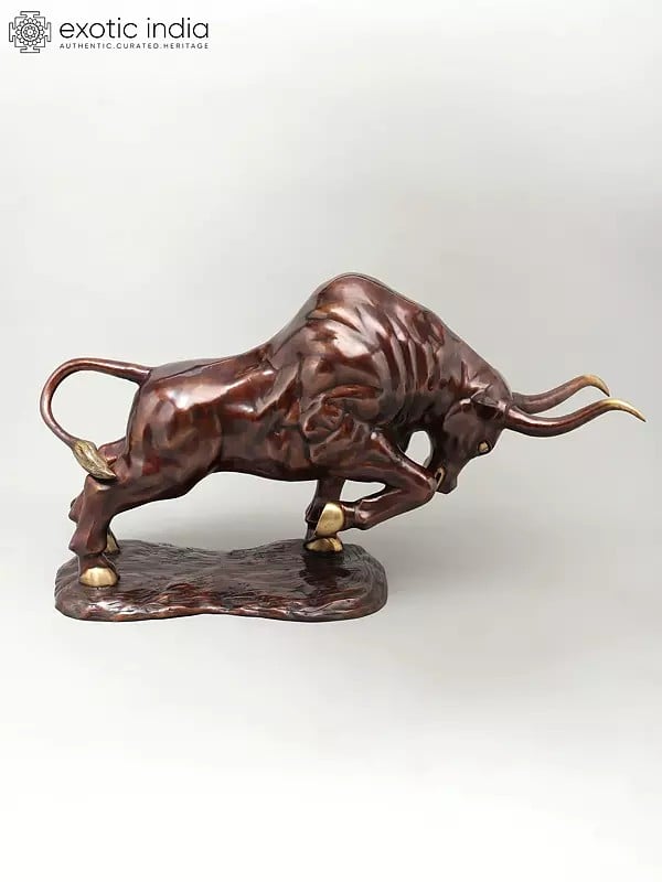 exotic india 38" Attacking Angry Bull | Home Decor | Brass Statue 