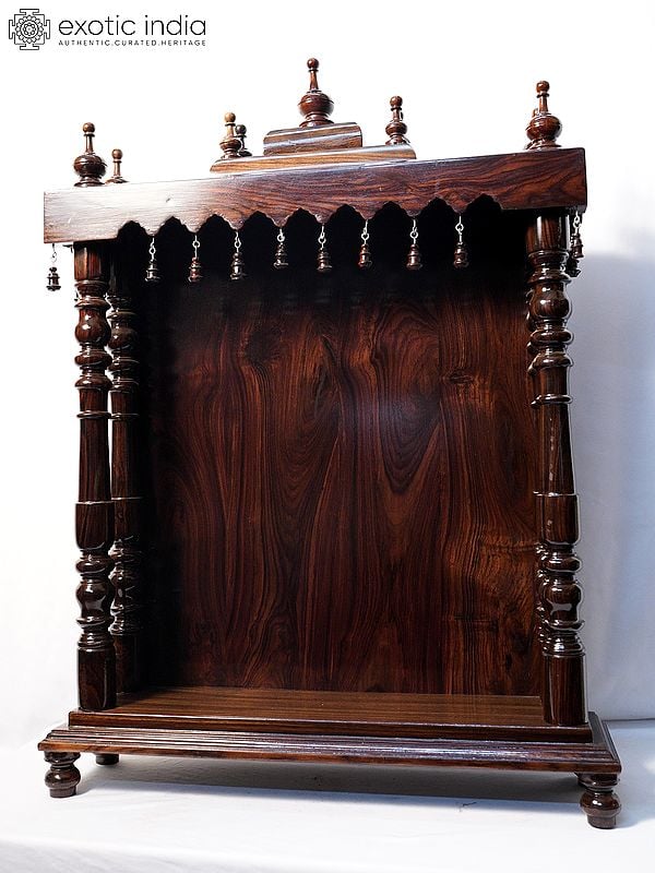 Exotic India 38" Handmade Puja Temple For Home | Handmade Rosewood Home Decor Item 