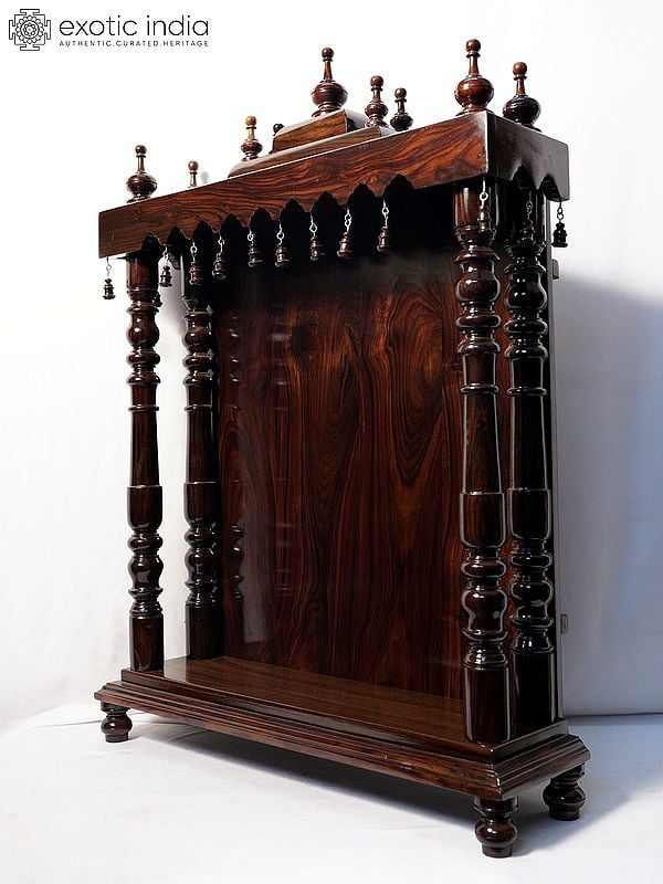 Exotic India 38" Handmade Puja Temple For Home | Handmade Rosewood Home Decor Item 
