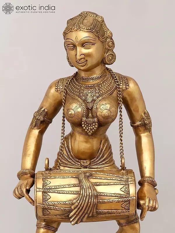 Exotic India 38" Large Size Dancing Yakshi Brass Idol | Handmade | Made In India 