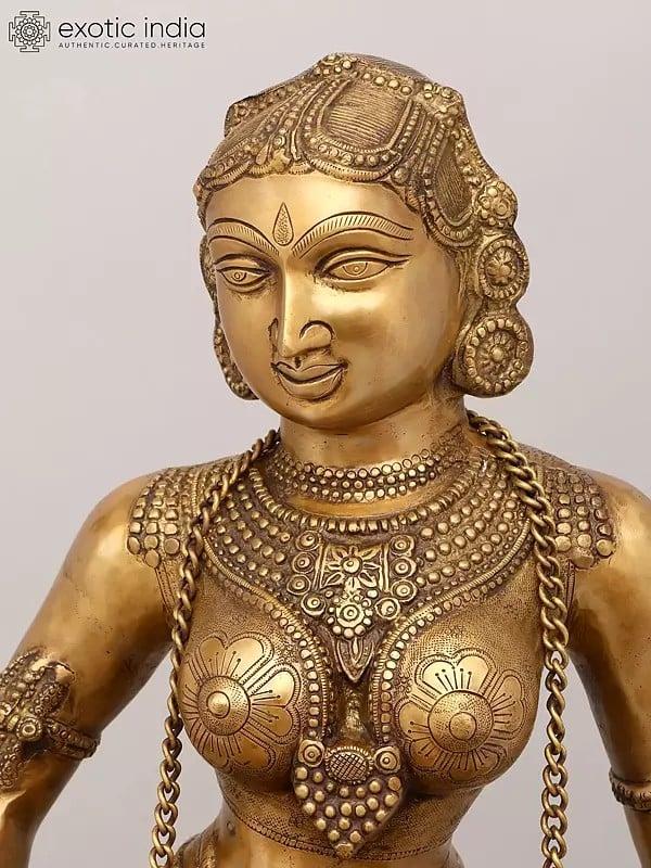 Exotic India 38" Large Size Dancing Yakshi Brass Idol | Handmade | Made In India 