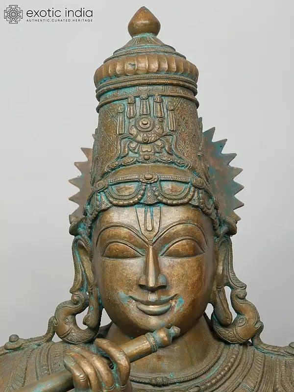 Exotic India 38" Large Ten Armed Sitting Venugopal (Lord Krishna) | Madhuchista Vidhana (Lost-Wax) | Panchaloha Bronze From Swamimalai 