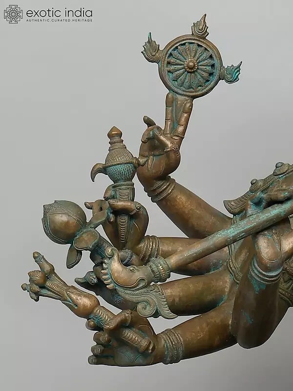 Exotic India 38" Large Ten Armed Sitting Venugopal (Lord Krishna) | Madhuchista Vidhana (Lost-Wax) | Panchaloha Bronze From Swamimalai 