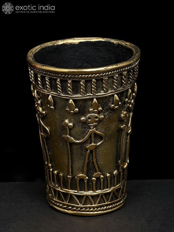 Exotic India 4" Brass Dhokra Art Glass | Handmade | Made In India 