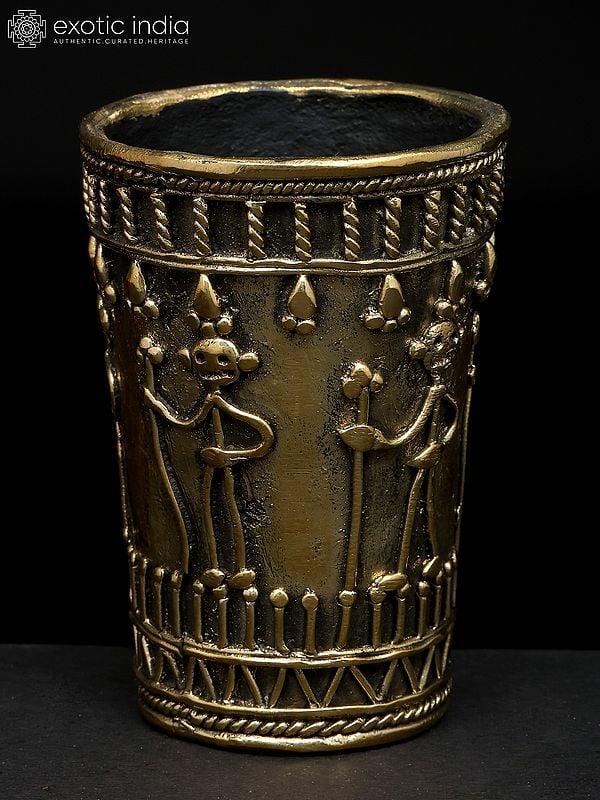 Exotic India 4" Brass Dhokra Art Glass | Handmade | Made In India 