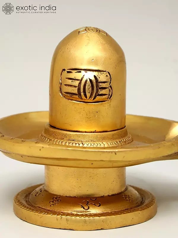 Exotic India 4" Brass Shiva Linga Idol With OM Carved On Base | Handmade Brass Statue | Made In India 