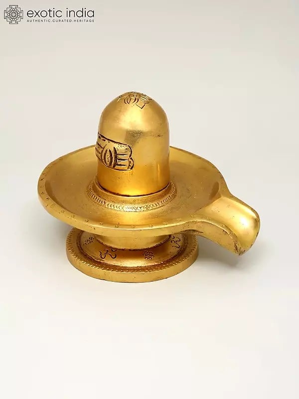 Exotic India 4" Brass Shiva Linga Idol With OM Carved On Base | Handmade Brass Statue | Made In India 