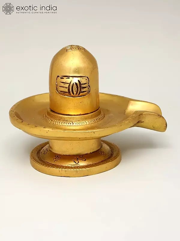 exotic india 4" Brass Shiva Linga Idol with OM Carved on Base | Handmade Brass Statue | Made in India 