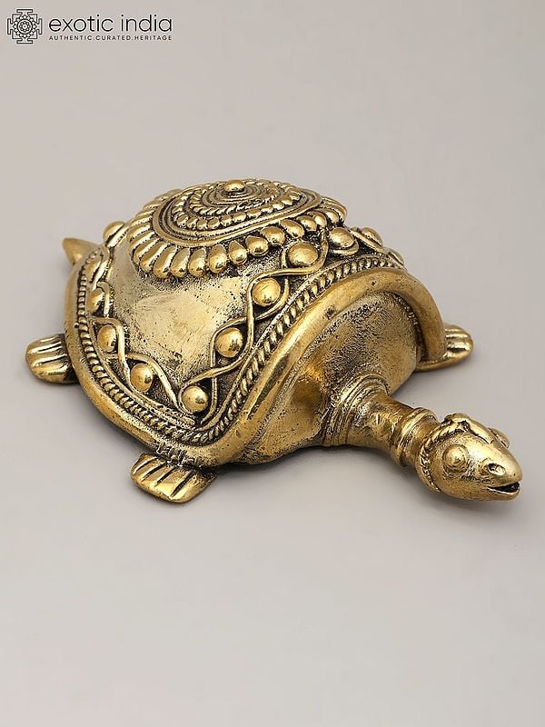 Exotic India 4" Decorative Brass Tortoise | Dhokra Art | Table Decor