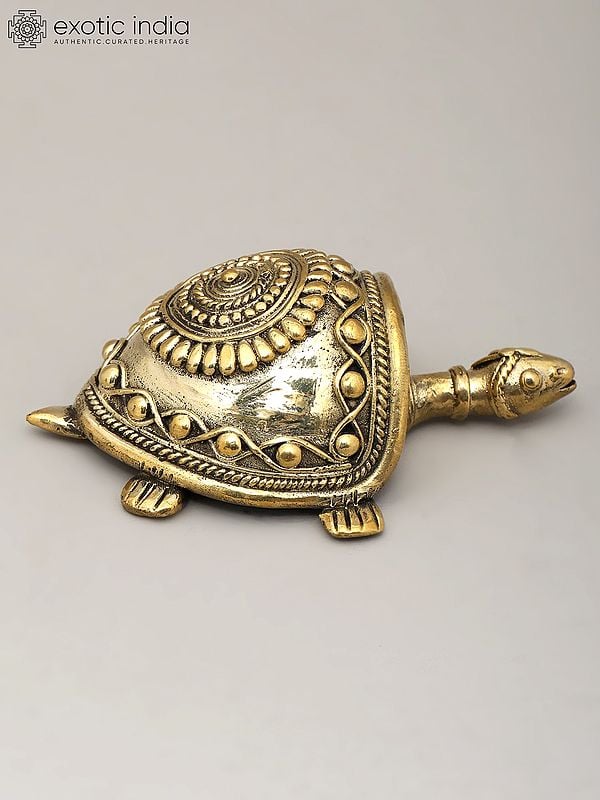Exotic India 4" Decorative Brass Tortoise | Dhokra Art | Table Decor