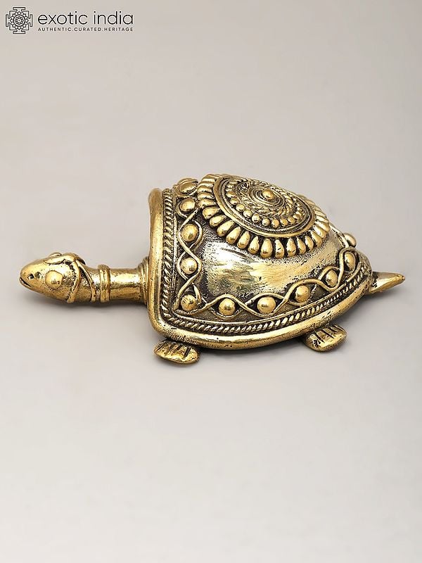 Exotic India 4" Decorative Brass Tortoise | Dhokra Art | Table Decor