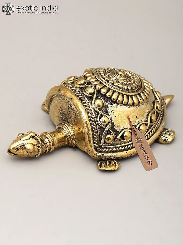 exotic india 4" Decorative Brass Tortoise | Dhokra Art | Table Decor