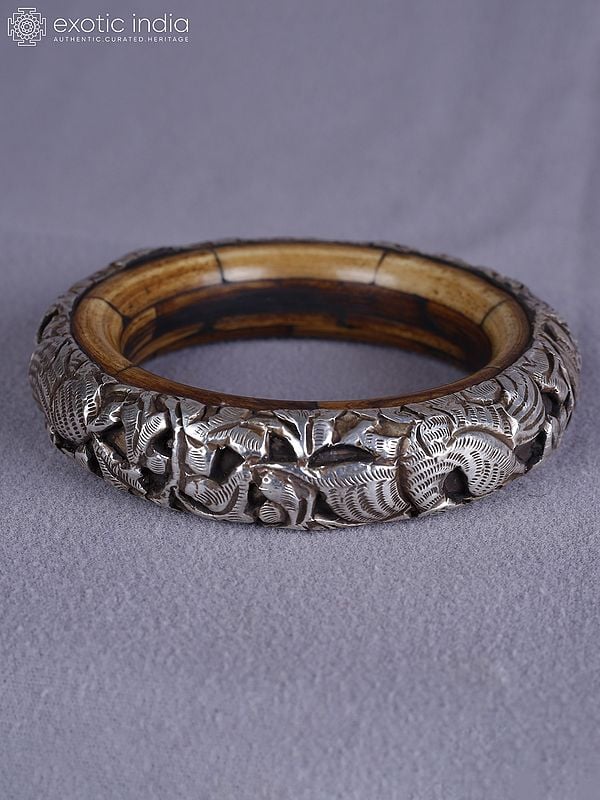 Exotic India 4" Engraved Silver Attractive Bangles From Nepal