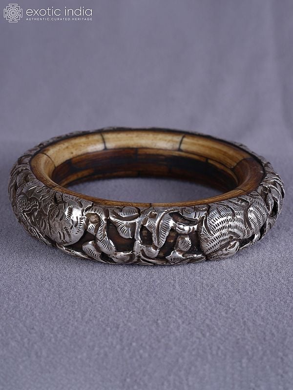 exotic india 4" Engraved Silver Attractive Bangles From Nepal 