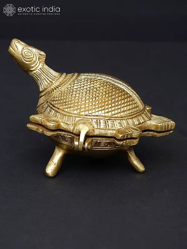 Exotic India 4" Feng Shui Tortoise Box In Brass | Handmade | Made In India 