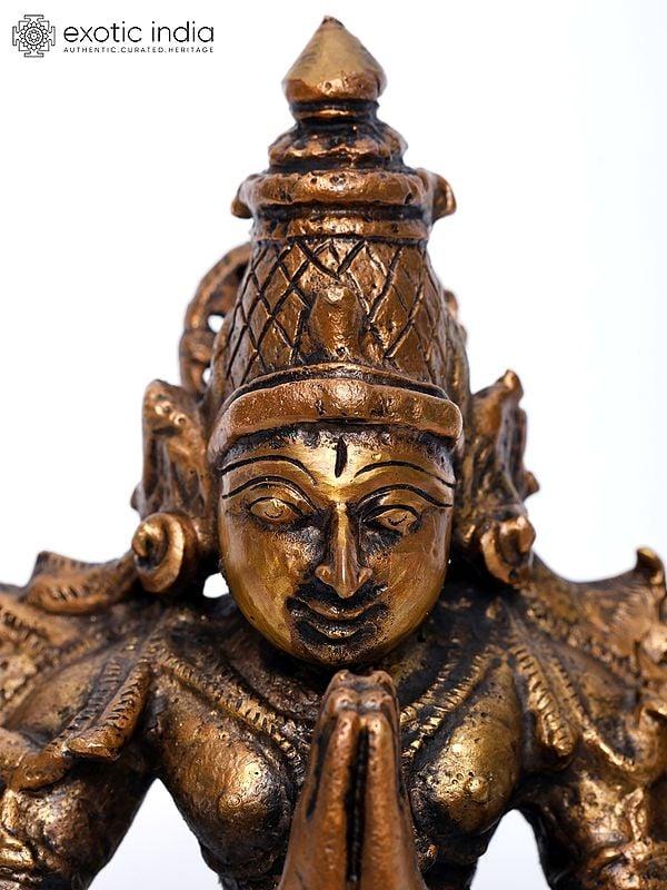 Exotic India 4" Garuda - Vahana Of Shri Hari Vishnu | Copper Statue 