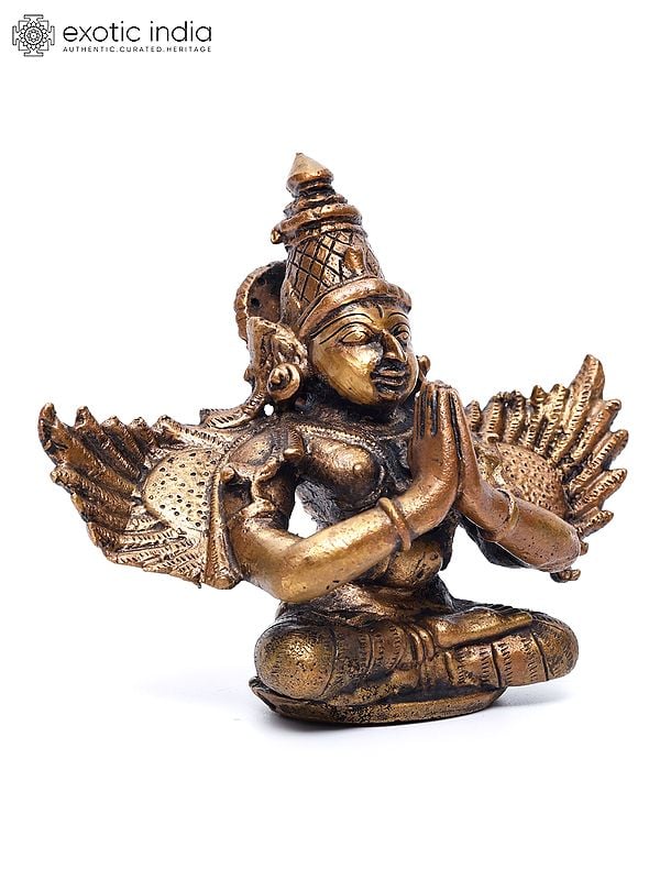 Exotic India 4" Garuda - Vahana Of Shri Hari Vishnu | Copper Statue 