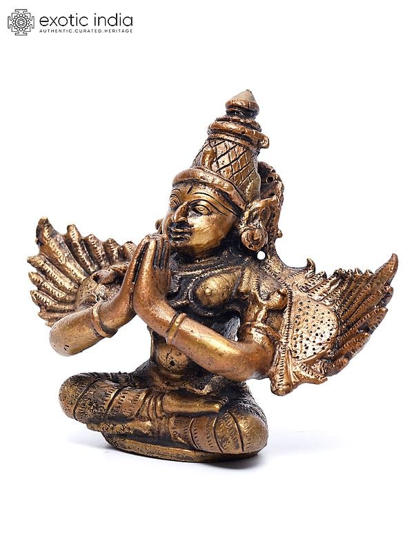 Exotic India 4" Garuda - Vahana Of Shri Hari Vishnu | Copper Statue 